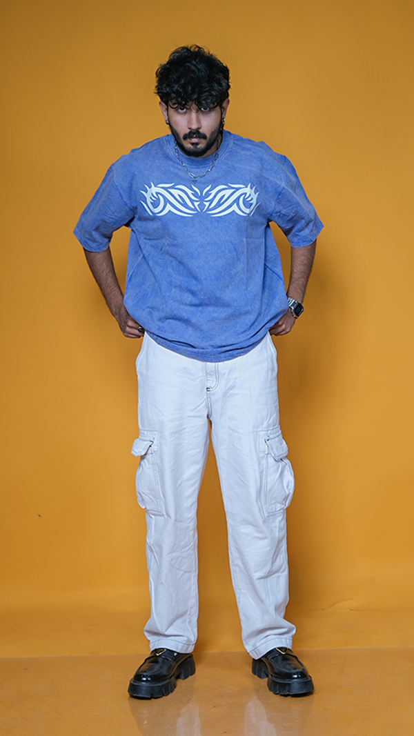 Royal blue acid wash Unisex Oversized T-Shirt - Monkofu -