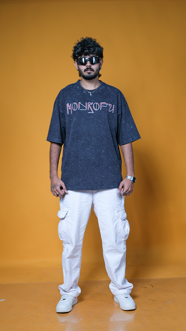 Black Acid wash Phoenix Unisex Oversized T-Shirt - Monkofu -