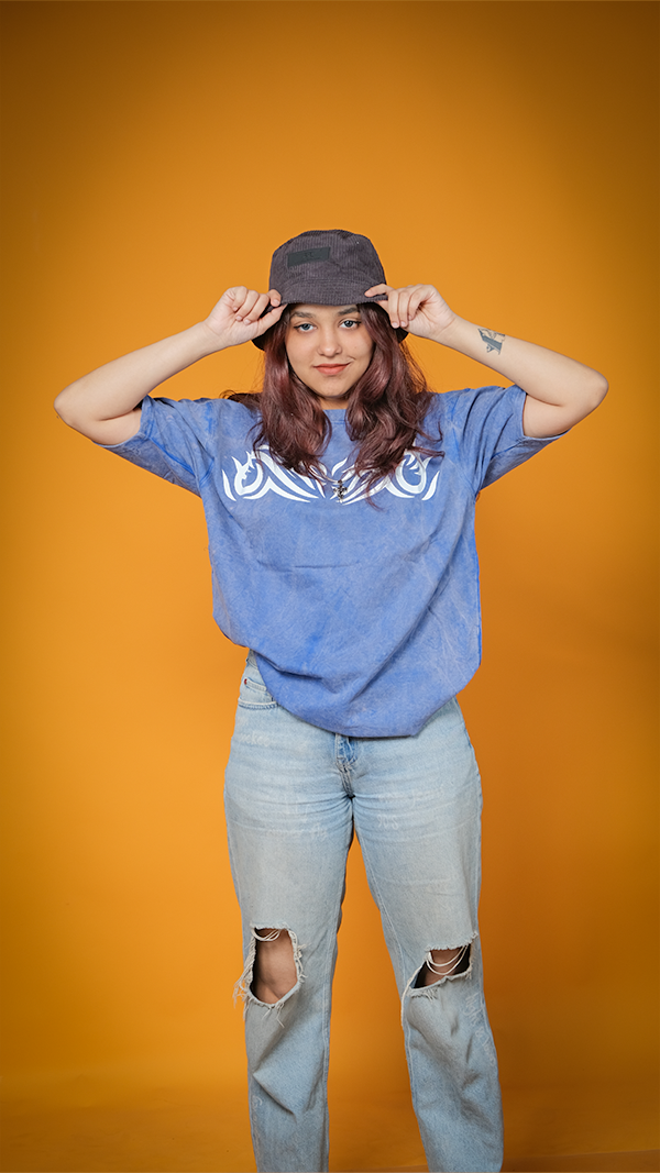 Royal blue acid wash Unisex Oversized T-Shirt - Monkofu -