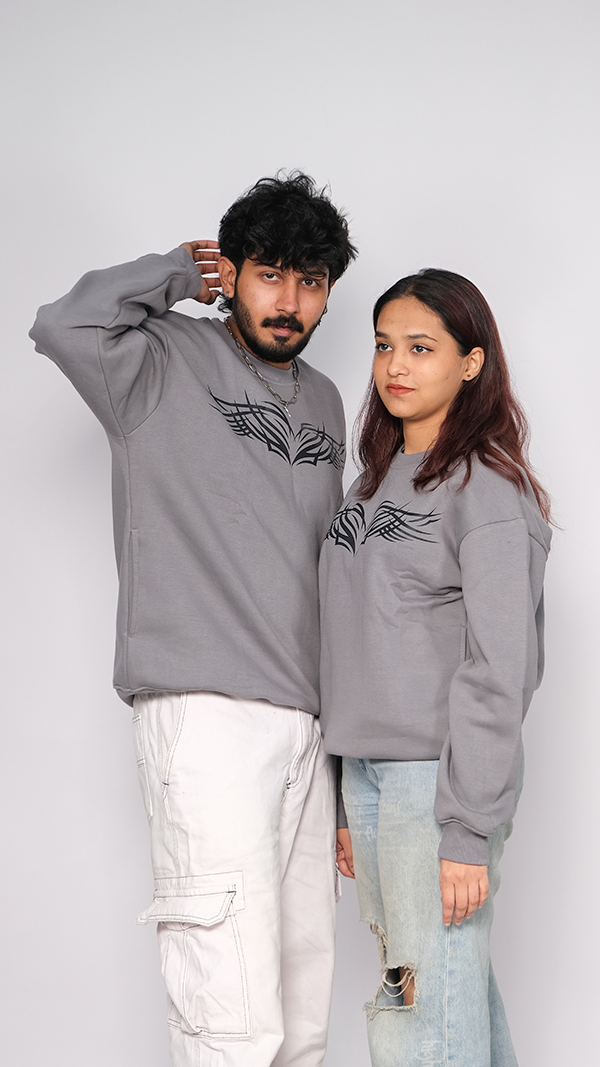 Grey Unisex Oversized Sweatshirt - Monkofu -