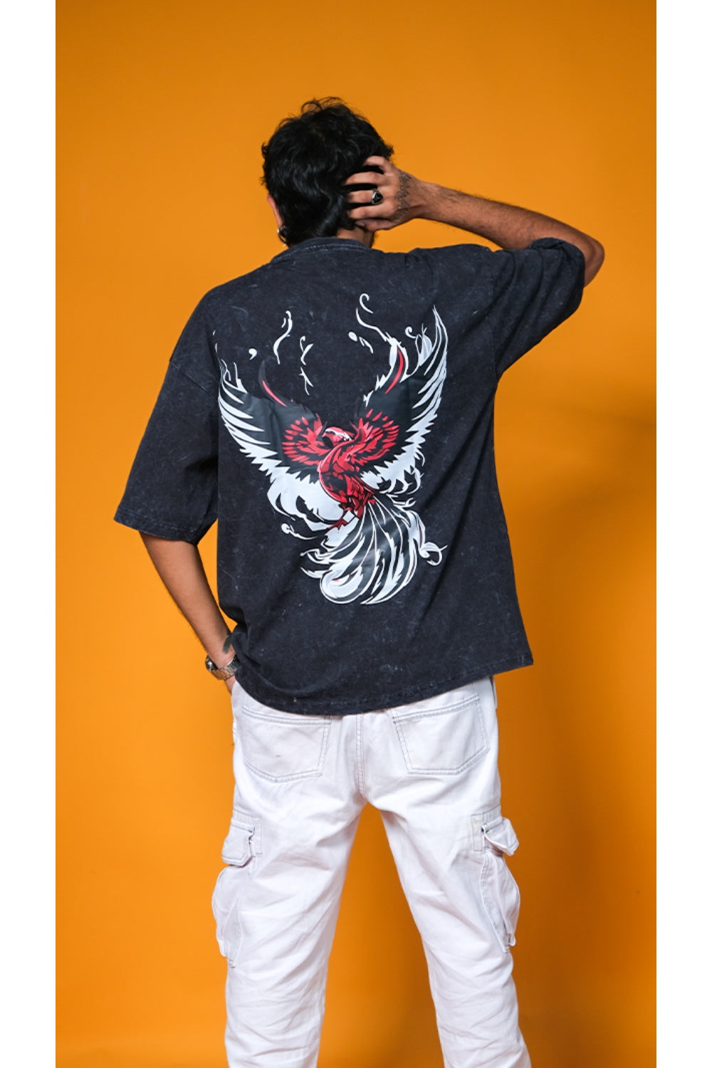 Black Acid wash Phoenix Unisex Oversized T-Shirt