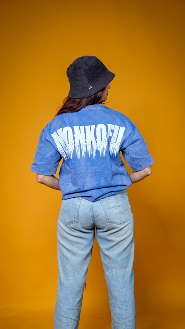 Royal blue acid wash Unisex Oversized T-Shirt - Monkofu -