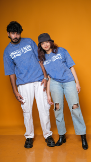 Royal blue acid wash Unisex Oversized T-Shirt - Monkofu -