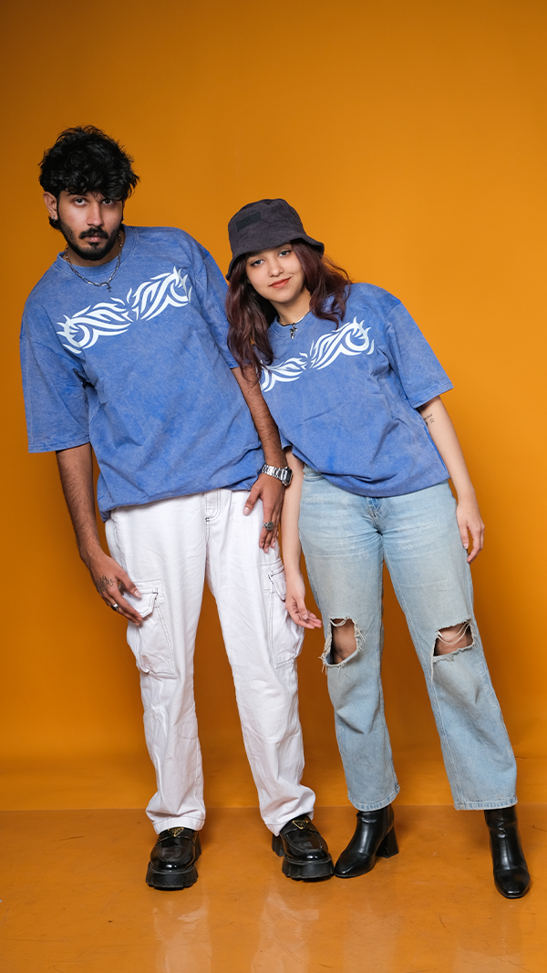 Royal blue acid wash Unisex Oversized T-Shirt - Monkofu -