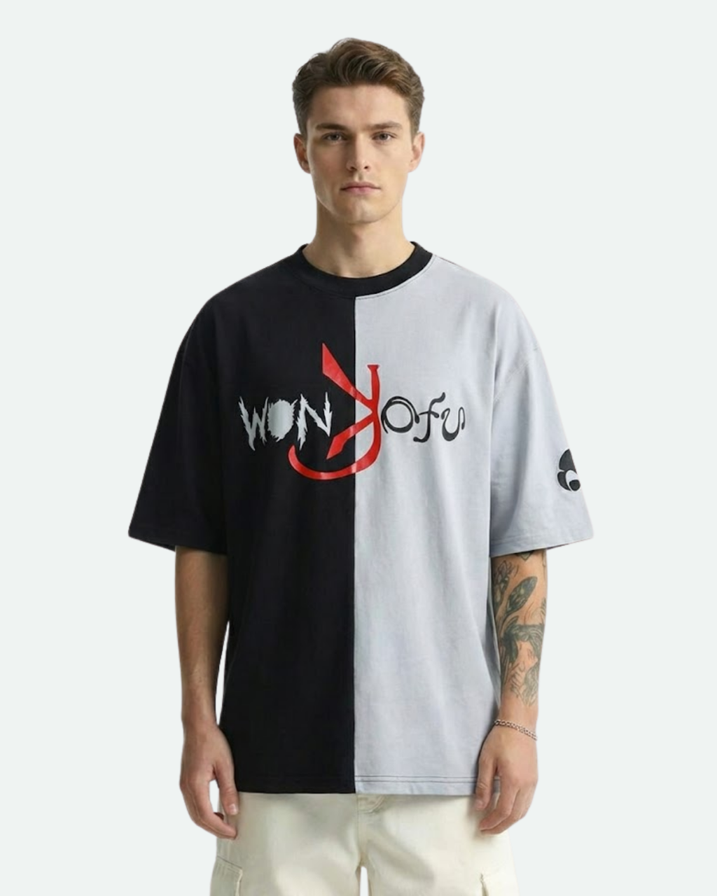 Monkofu Pastel blue & Black Duo Tone T-shirt