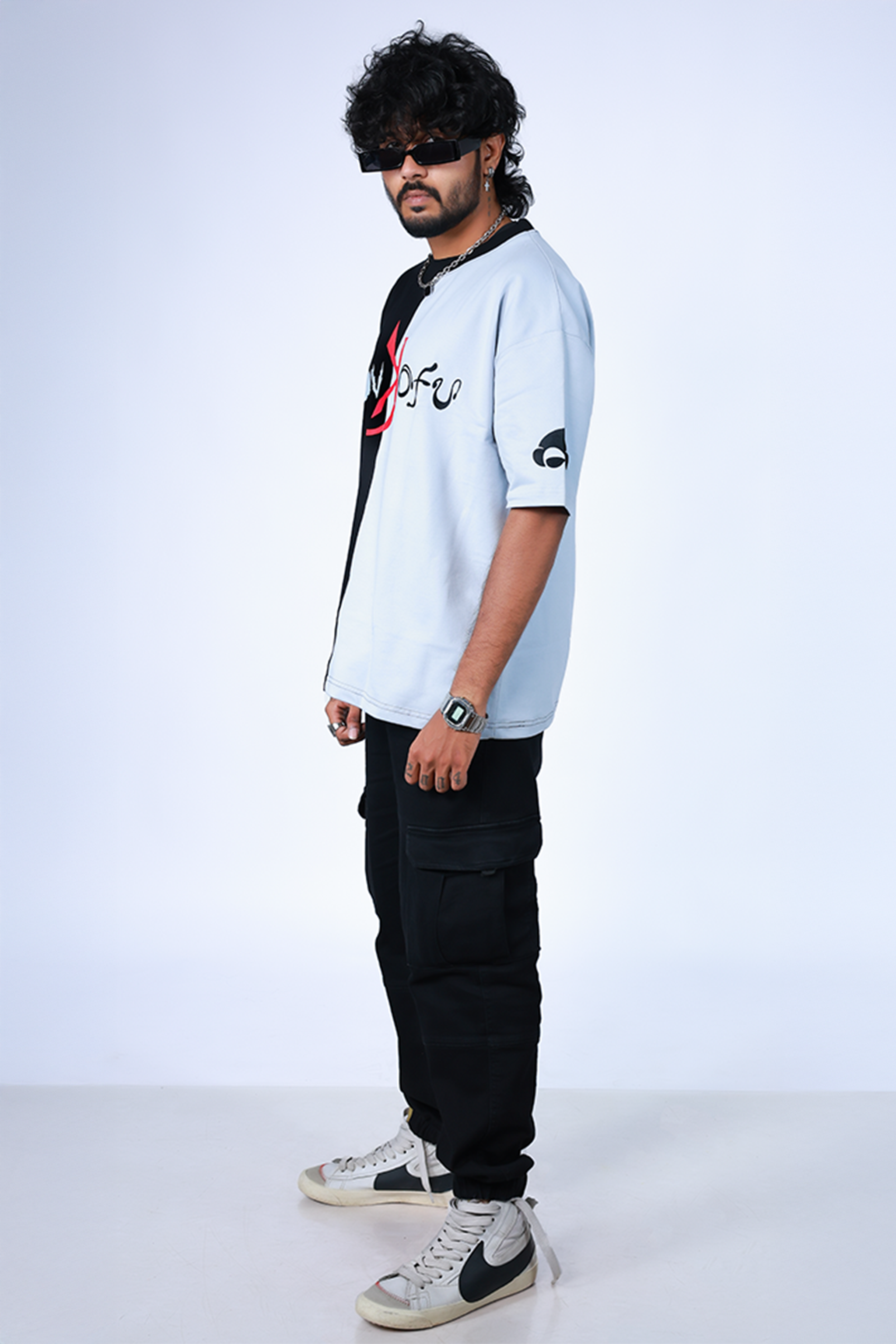 Monkofu Pastel blue & Black Duo Tone T-shirt - Monkofu -