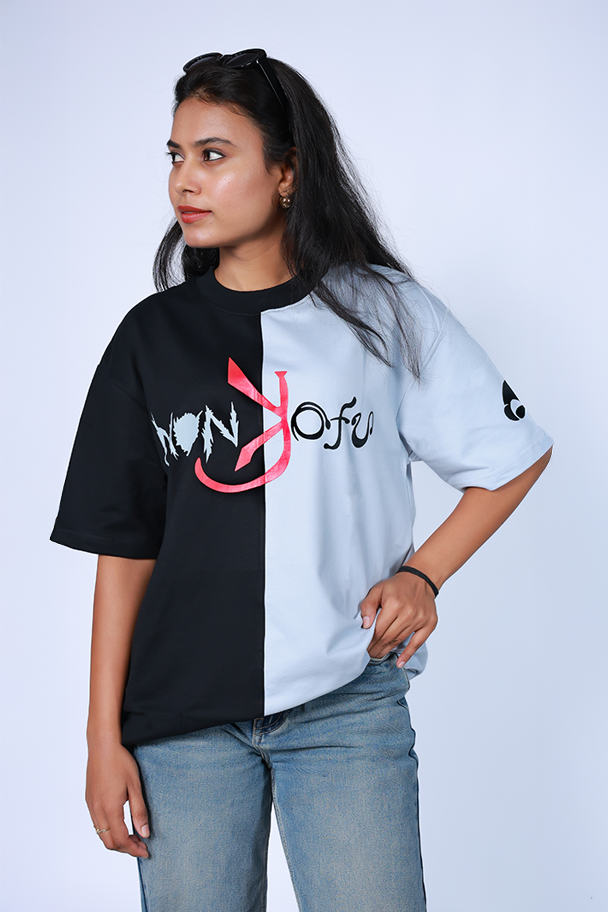Monkofu Pastel blue & Black Duo Tone T-shirt - Monkofu -