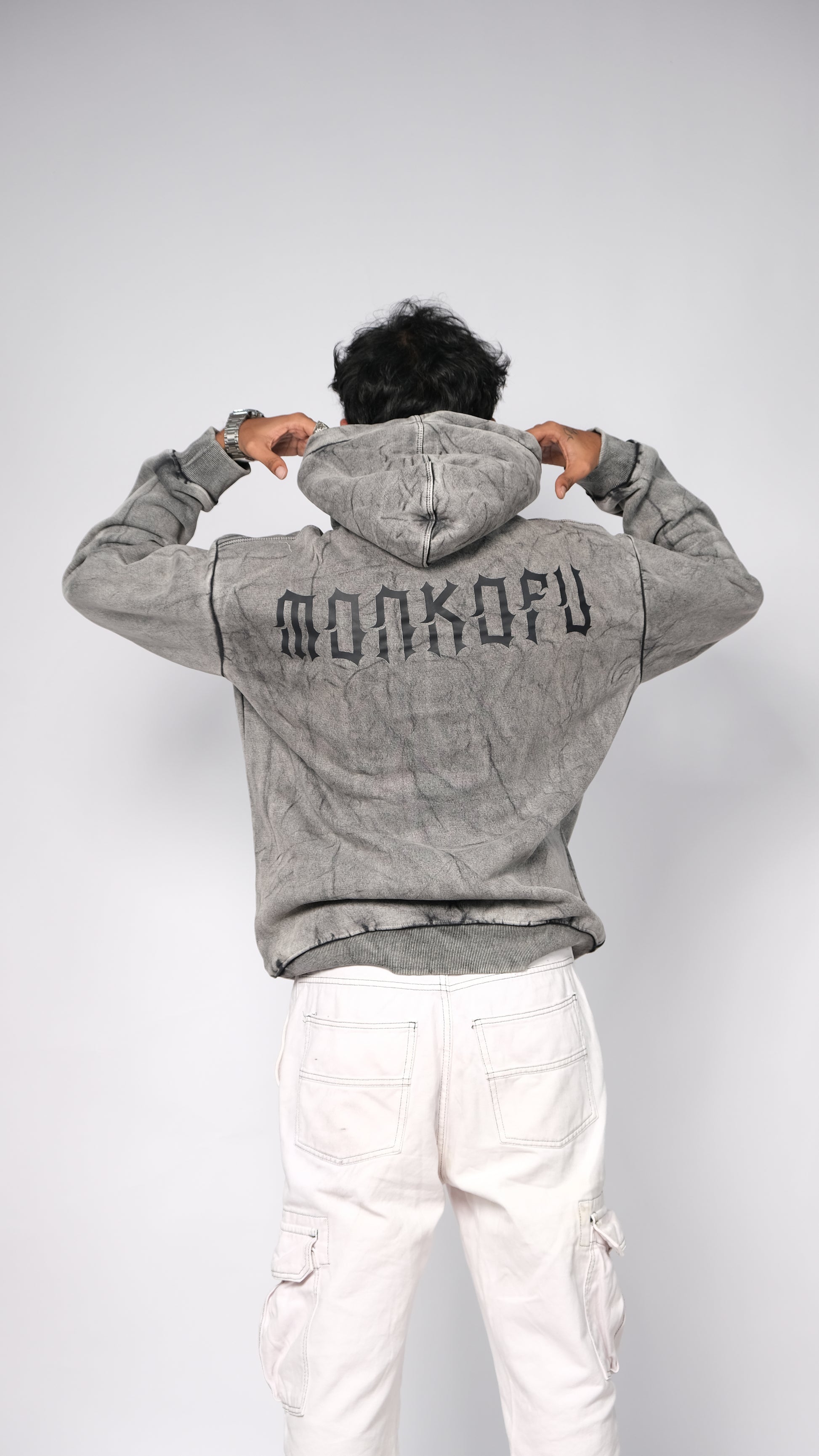 Grey Acid Wash Unisex Oversized Hoodie - Monkofu -