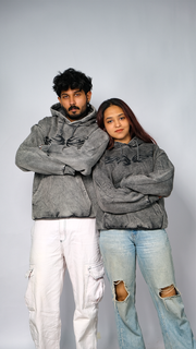 Grey Acid Wash Unisex Oversized Hoodie - Monkofu -