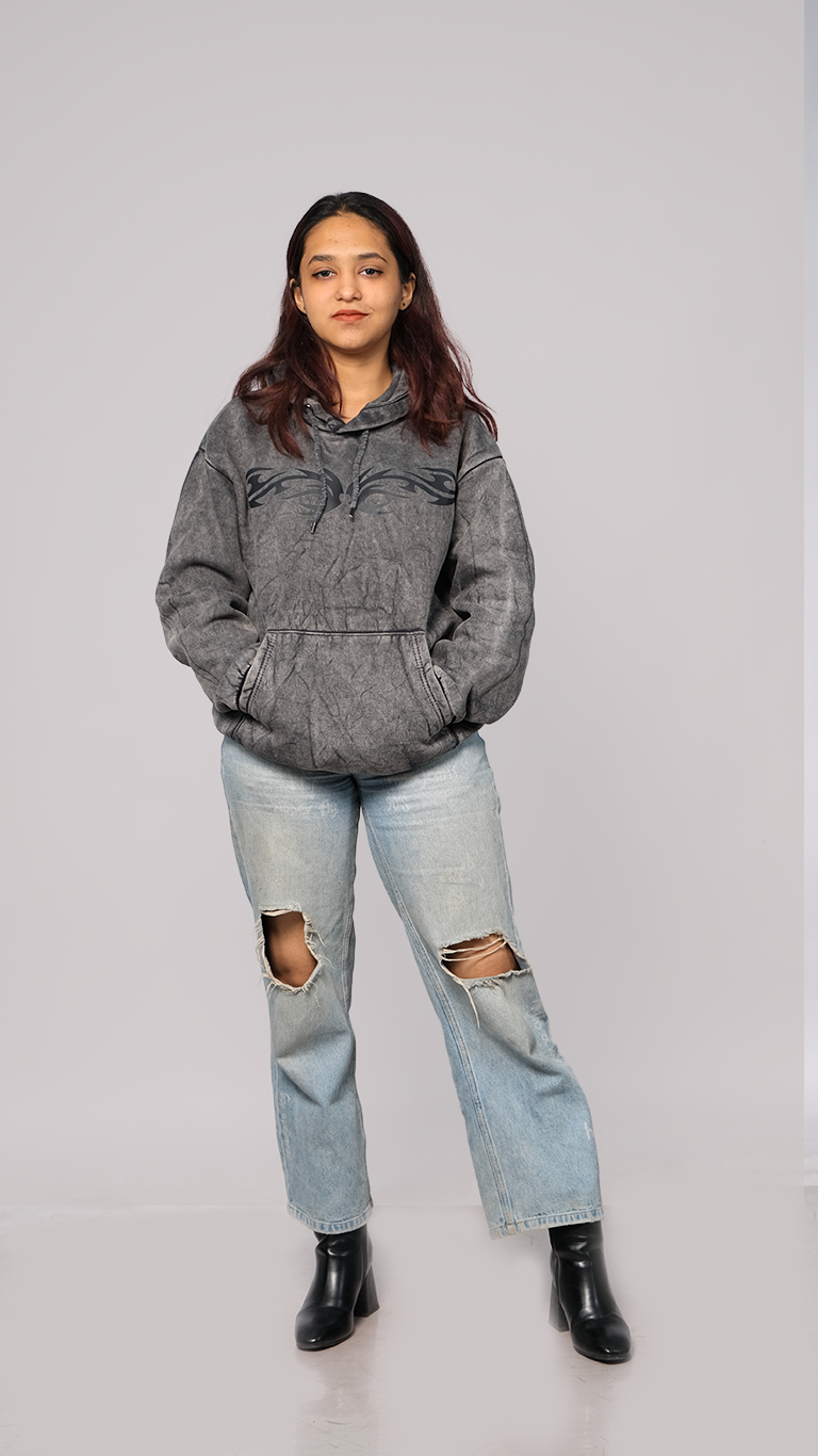 Grey Acid Wash Unisex Oversized Hoodie - Monkofu -