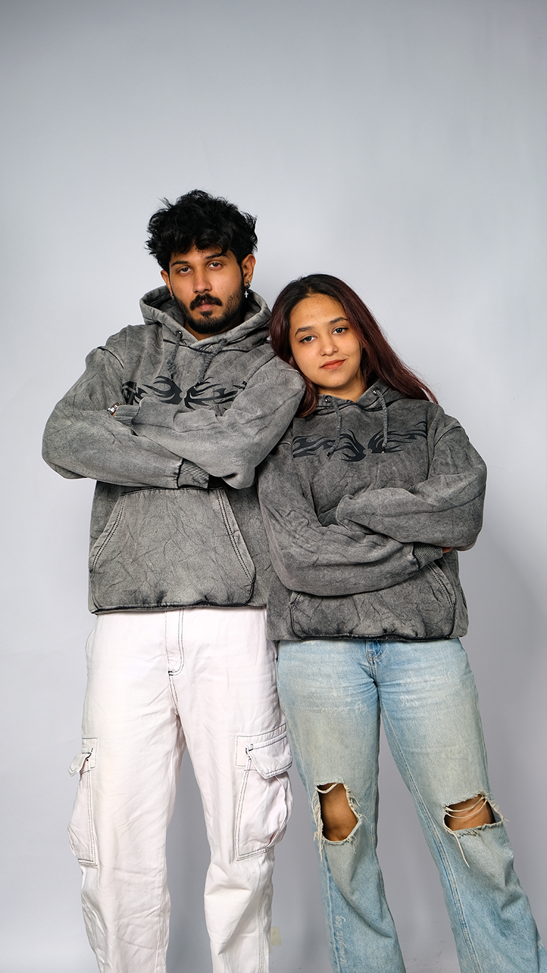 Grey Acid Wash Unisex Oversized Hoodie - Monkofu -