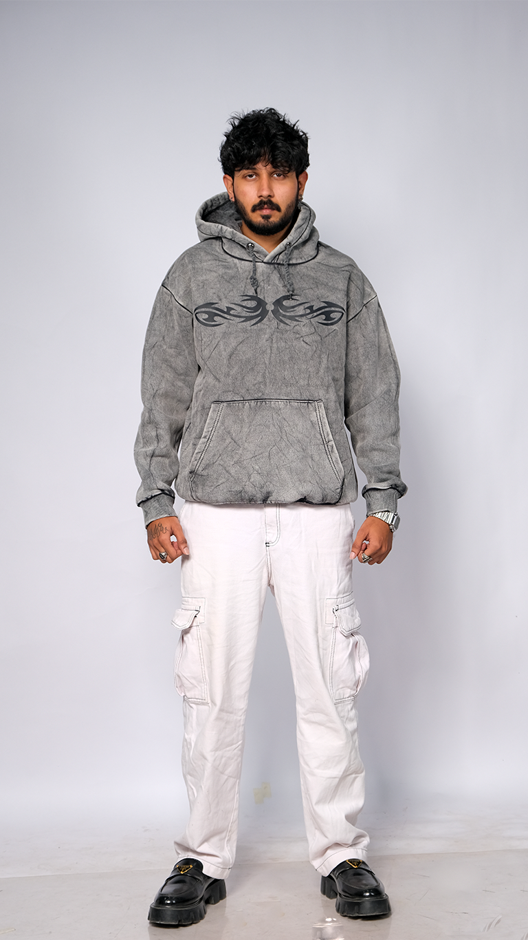 Grey Acid Wash Unisex Oversized Hoodie - Monkofu -