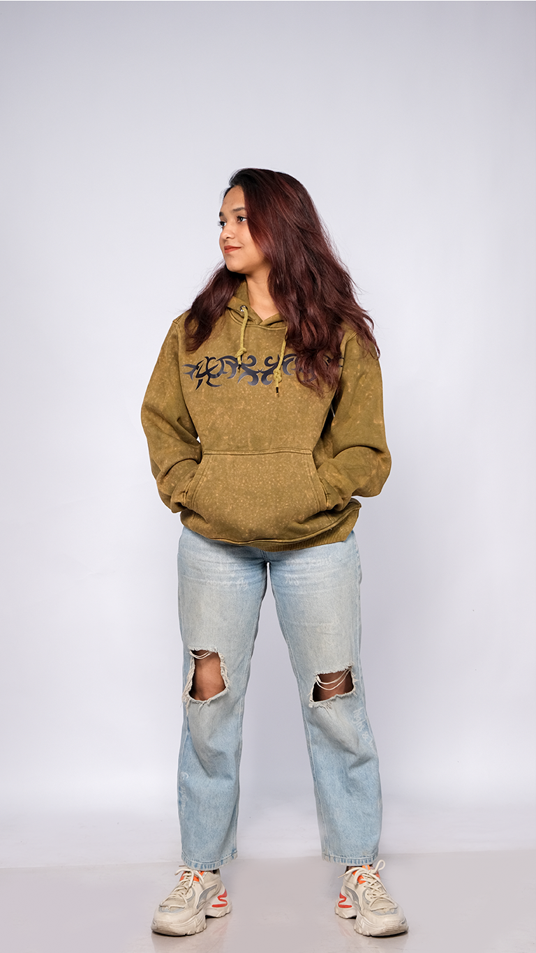 Olive Acid Wash Unisex Oversized Hoodie - Monkofu -
