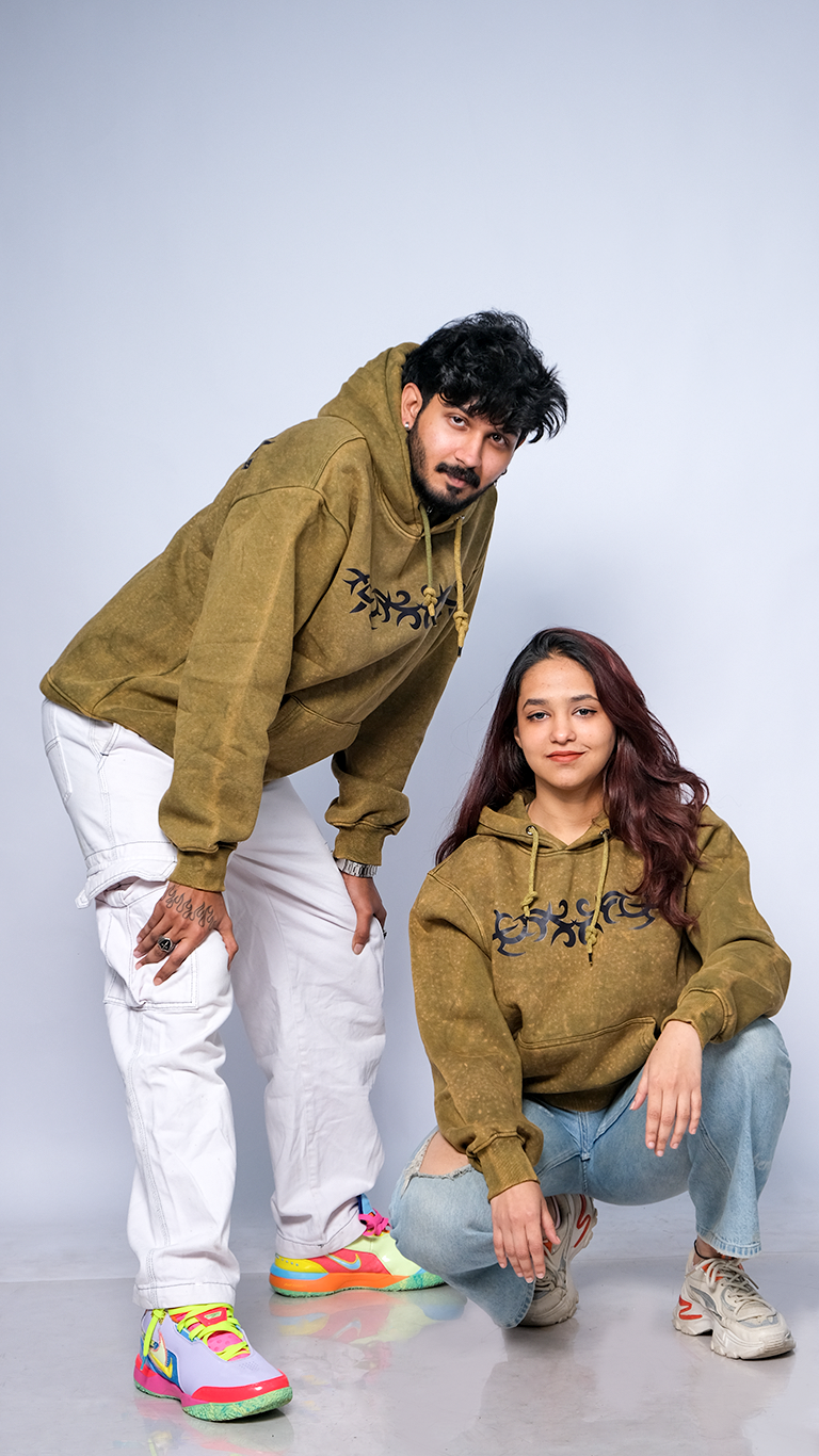 Olive Acid Wash Unisex Oversized Hoodie - Monkofu -
