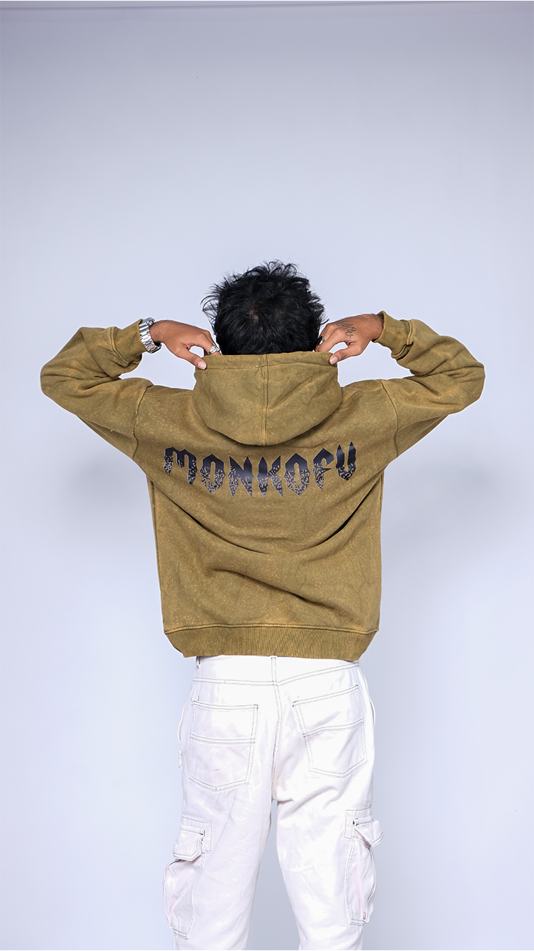 Olive Acid Wash Unisex Oversized Hoodie - Monkofu -
