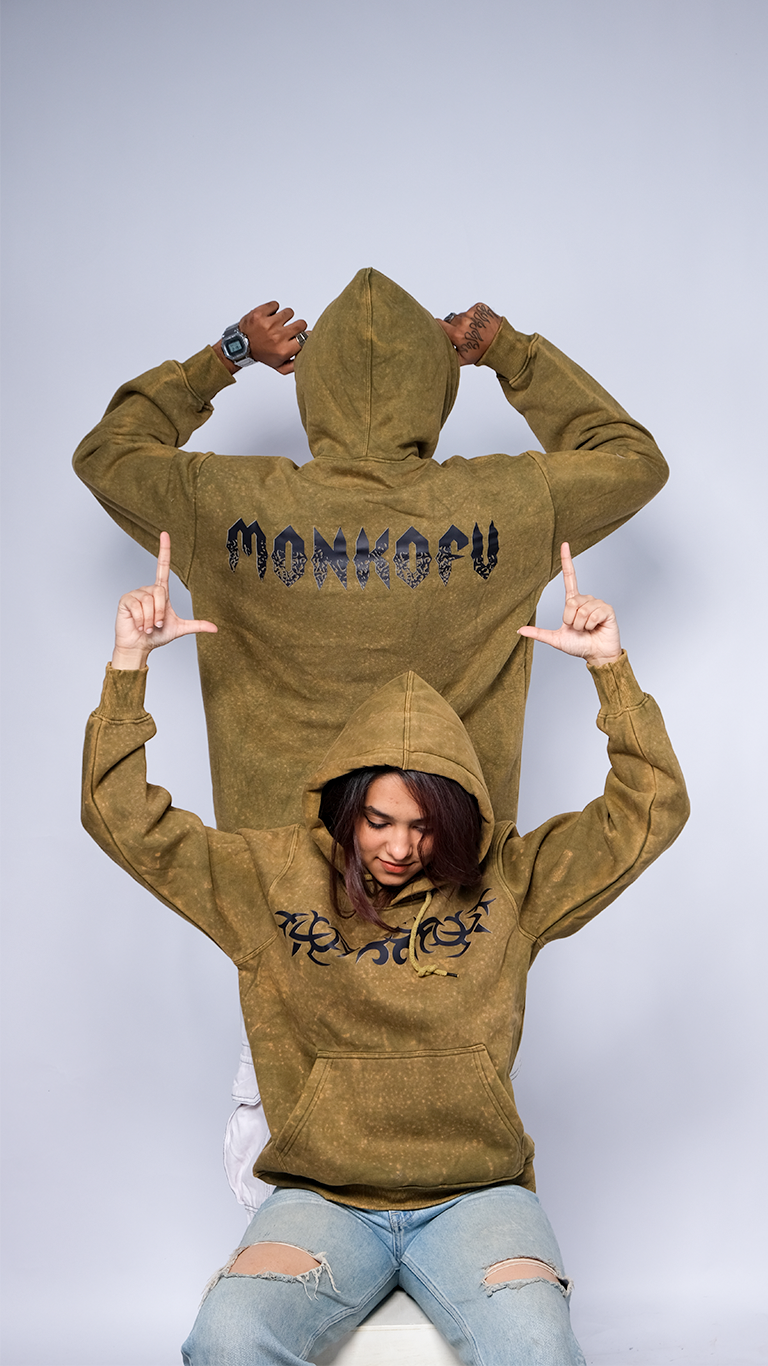 Olive Acid Wash Unisex Oversized Hoodie - Monkofu -