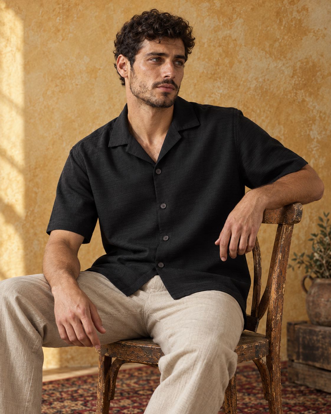 Monkofu Black Grid Bowling Shirt