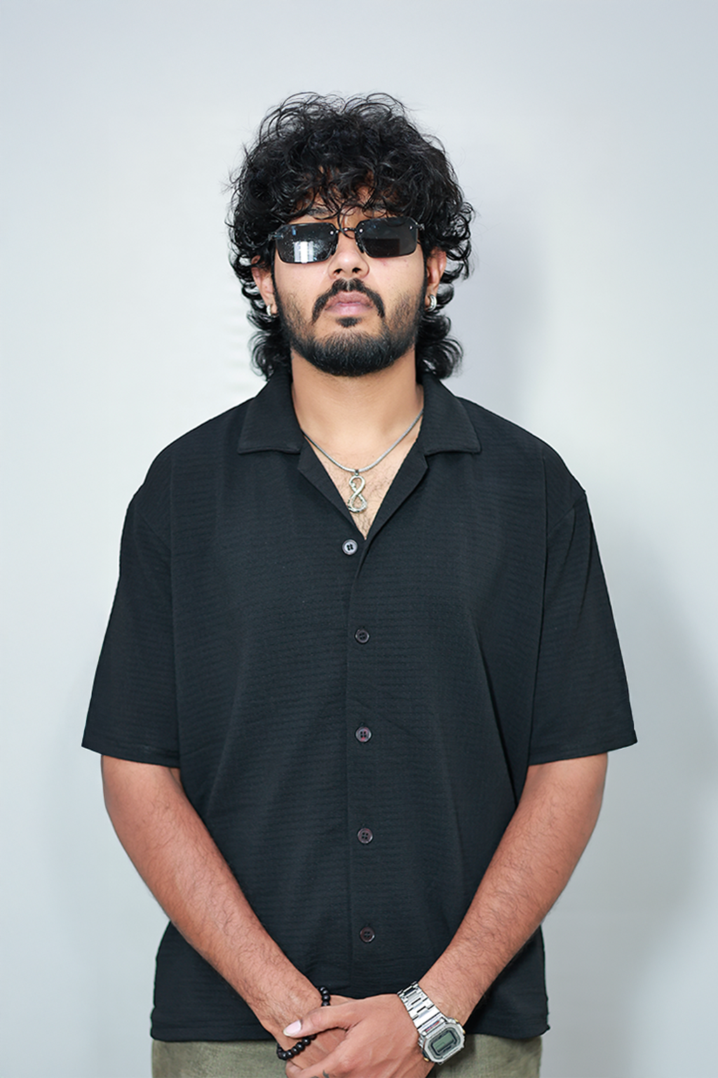 Monkofu Black Grid Bowling Shirt - Monkofu -
