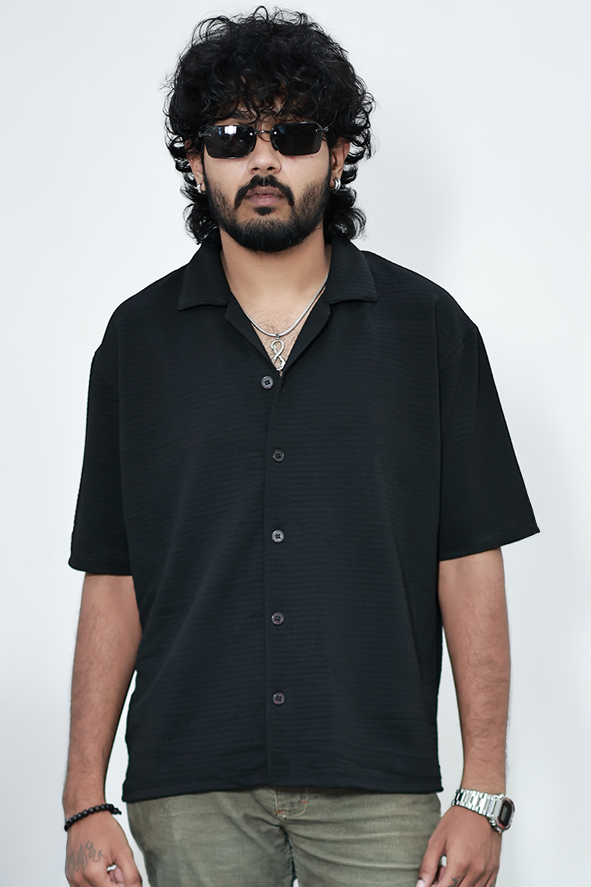 Monkofu Black Grid Bowling Shirt - Monkofu -