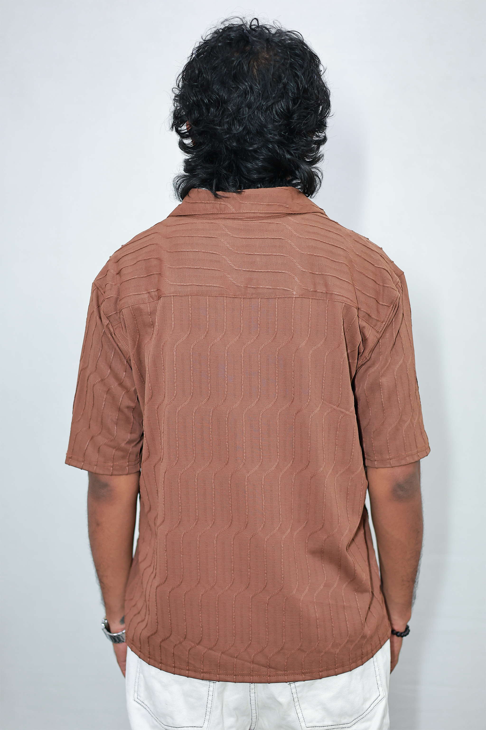 Monkofu Brown Jacquard Bowling Shirt - Monkofu -