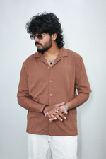 Monkofu Brown Jacquard Bowling Shirt - Monkofu -