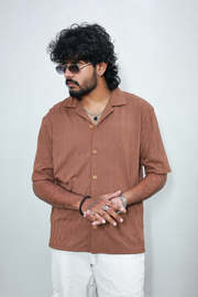 Monkofu Brown Jacquard Bowling Shirt - Monkofu -