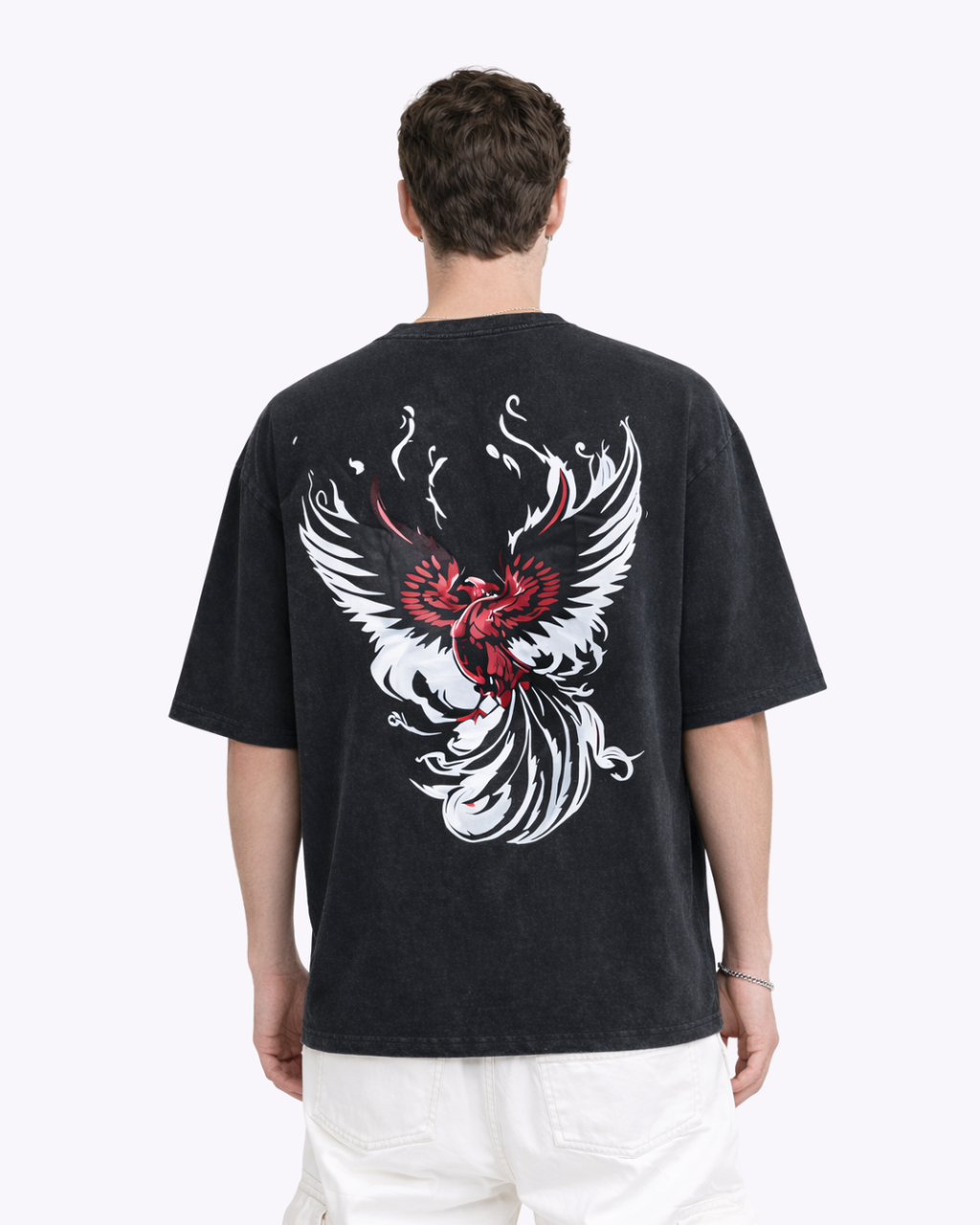 Black Acid wash Phoenix Unisex Oversized T-Shirt