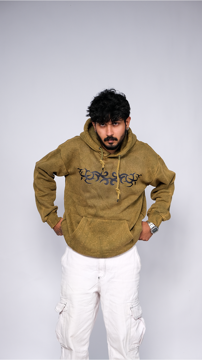 Olive Acid Wash Unisex Oversized Hoodie - Monkofu -