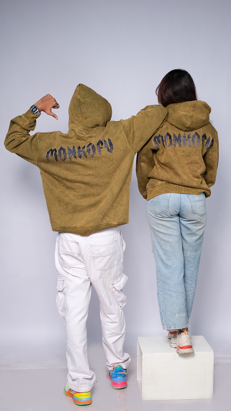 Olive Acid Wash Unisex Oversized Hoodie - Monkofu -